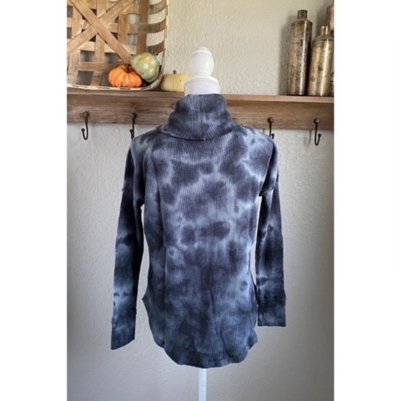 Anthropologie Maeve Ainsley Waffle Knit Turtleneck Size Tie Dye Blue - Picture 3 of 5